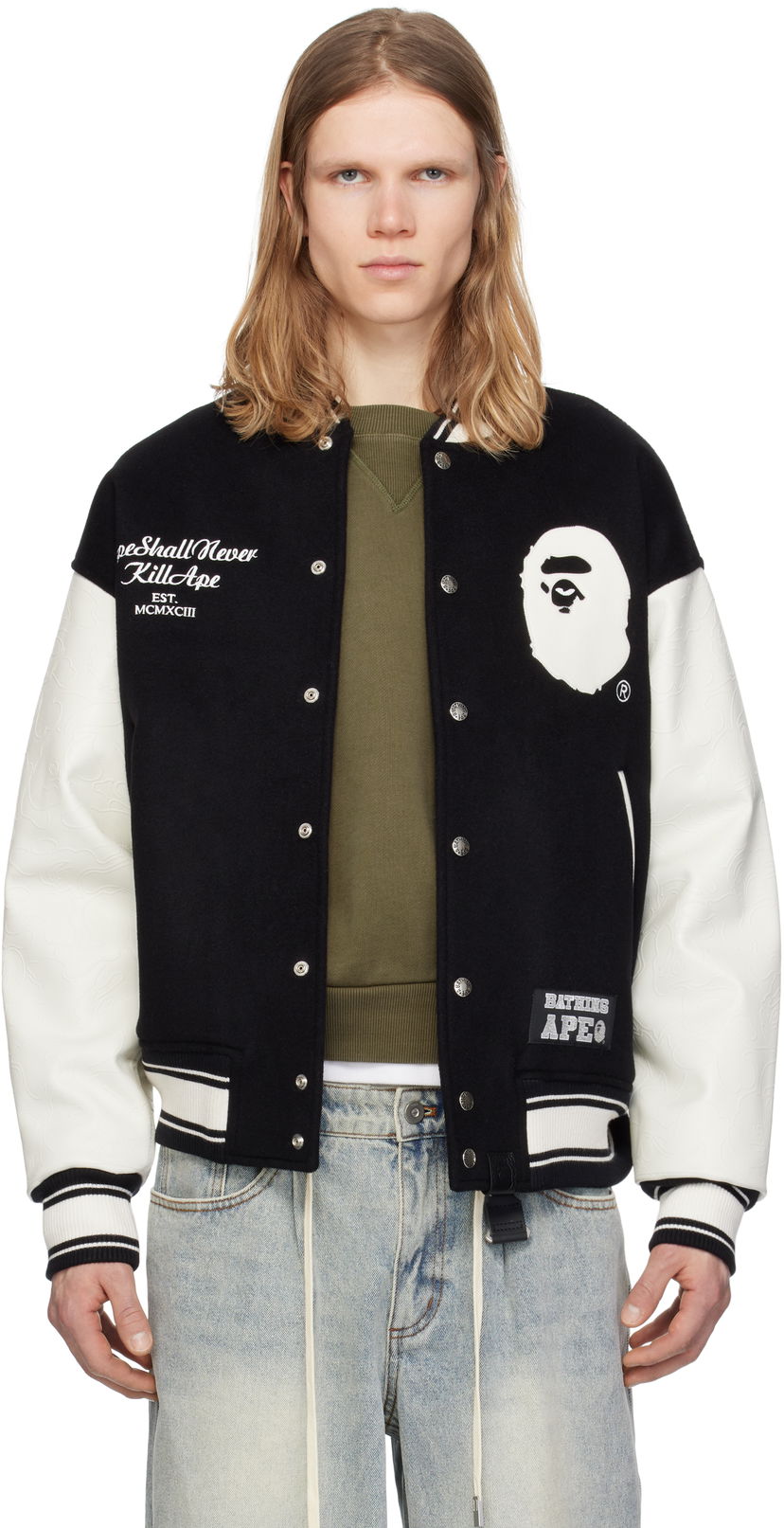 Bomber jakna BAPE A Bathing Ape Varsity Bomber Jacket Crna | 001HJK701301N