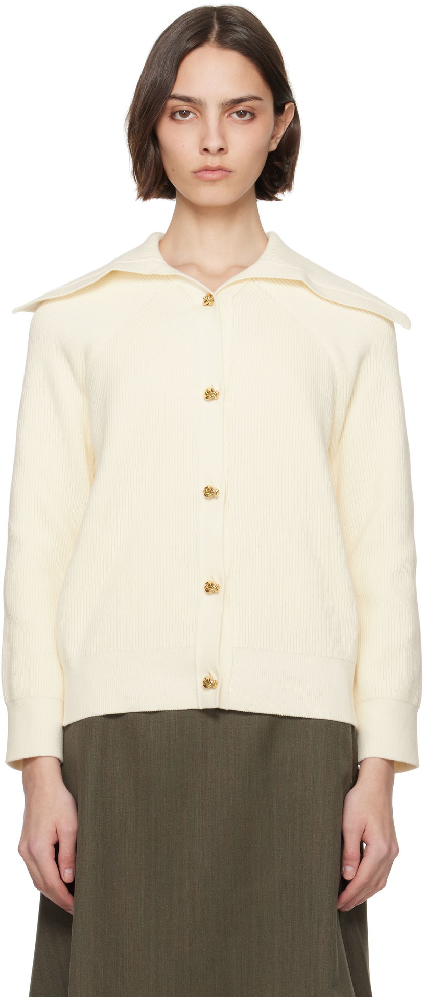 Džemper Bottega Veneta Bottega Veneta Rib Knit Cotton Cardigan Bijela | 829580 V59X0