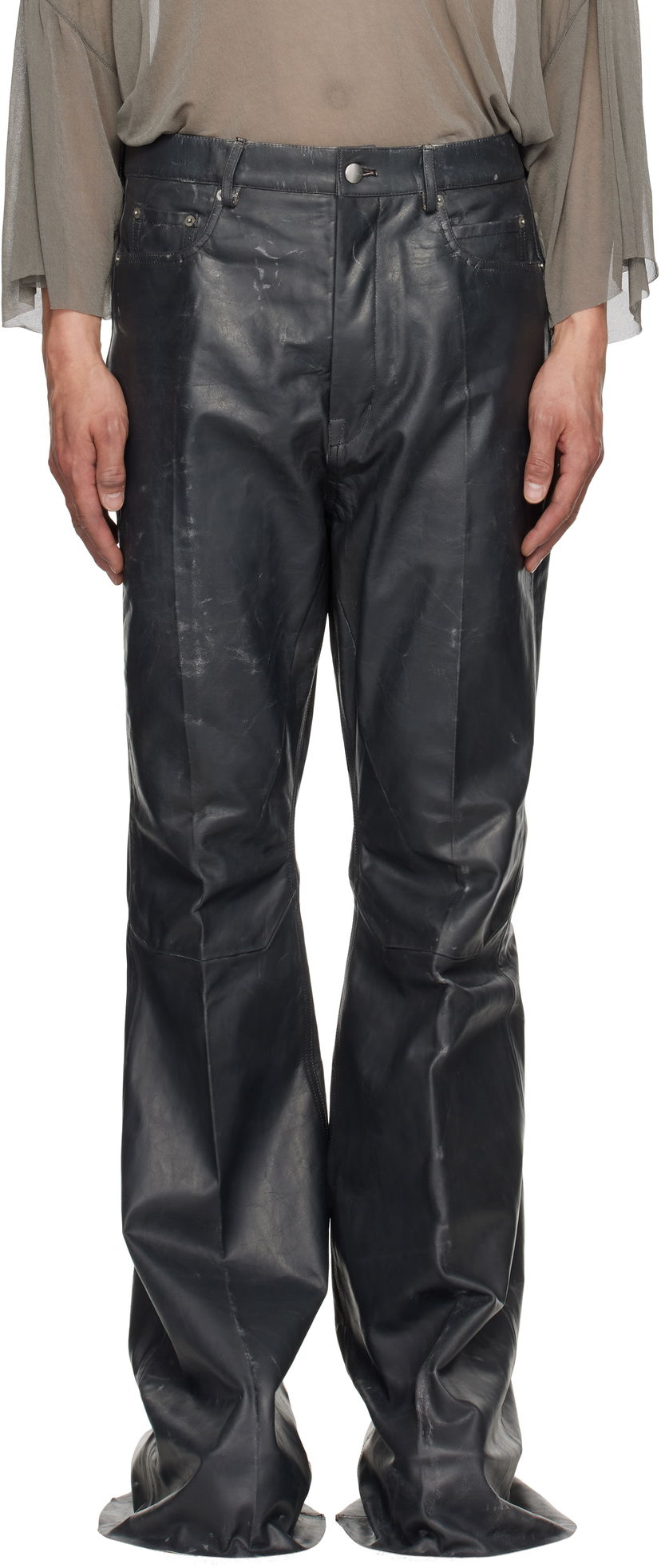 Hlače Rick Owens Rick Owens Hollywood Bolan Bootcut Leather Pants Crna | RU01E5335 LTP