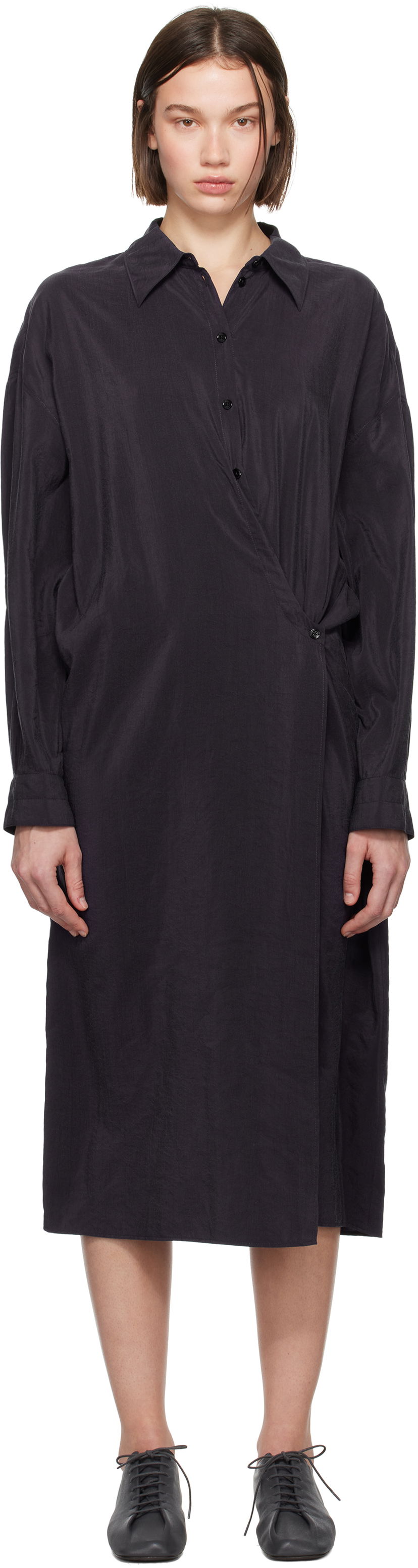 Haljina LEMAIRE Straight Collar Twisted Dress Crna | DR1092 LF1308