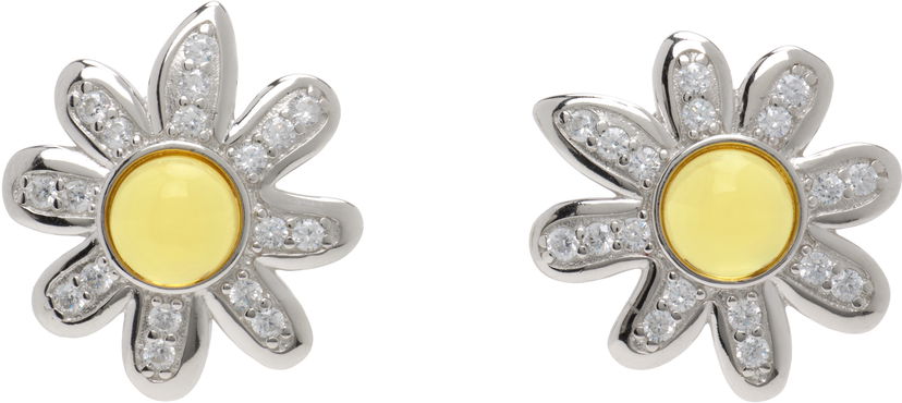Naušnice Collina Strada Collina Strada Silver Daisy Earrings with Yellow Center Žuta | XX1092