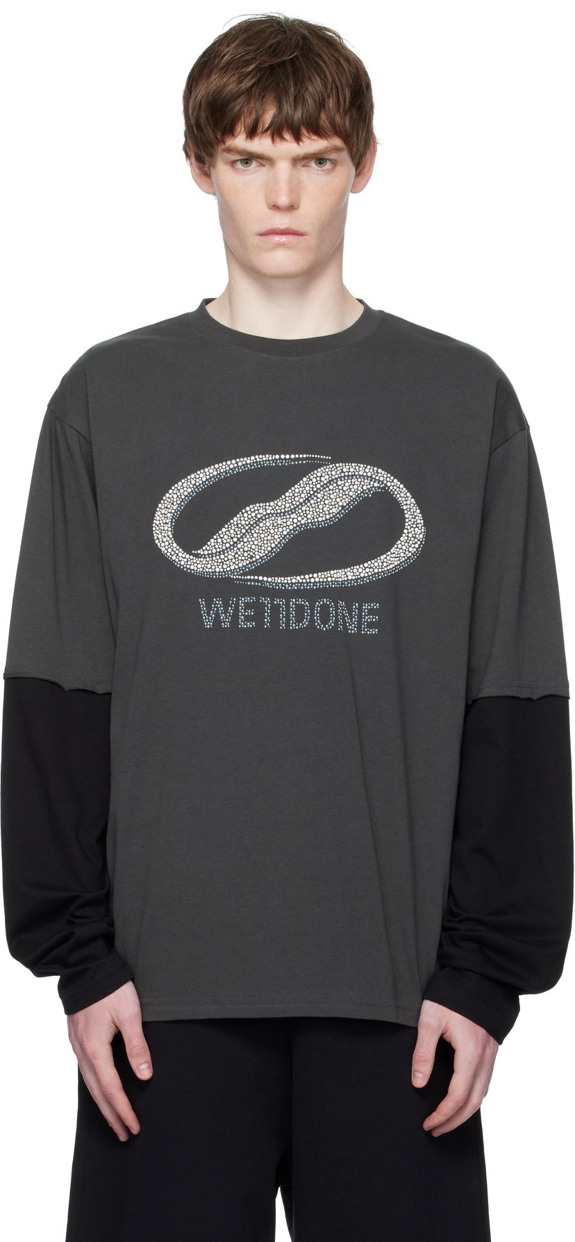Majica kratkih rukava We11done We11done Pearl Logo Layered Long Sleeve T-Shirt Siva | WD-TT2-25-739-U-CH