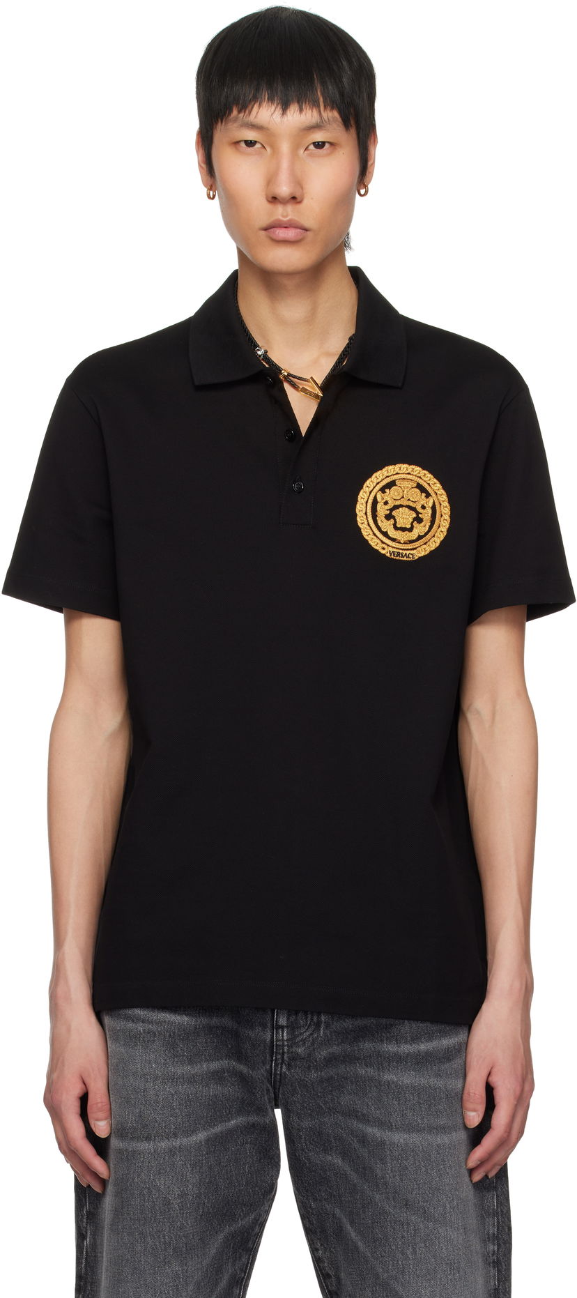 Polo majica Versace Versace Embroidered Chain Crest Polo Crna | 1013906_1A13413