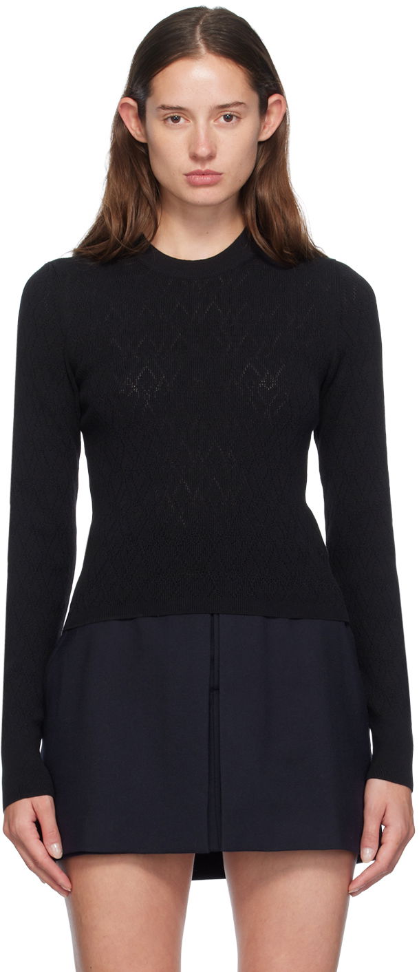 Džemper AMI Paris Black Pointelle Sweater Crna | FKS135.KN0049
