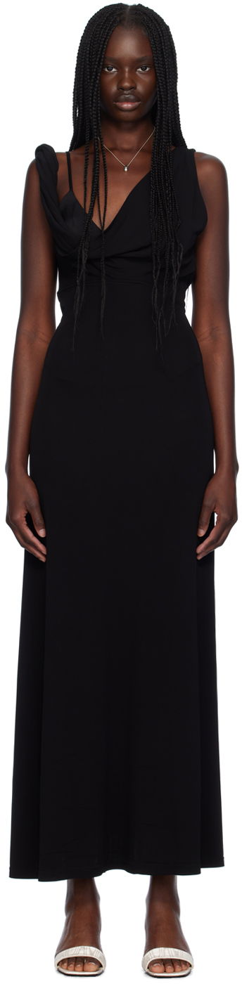 Haljina TOTEME Twist Drape Maxi Dress Crna | 243-WRD2970-FB0162