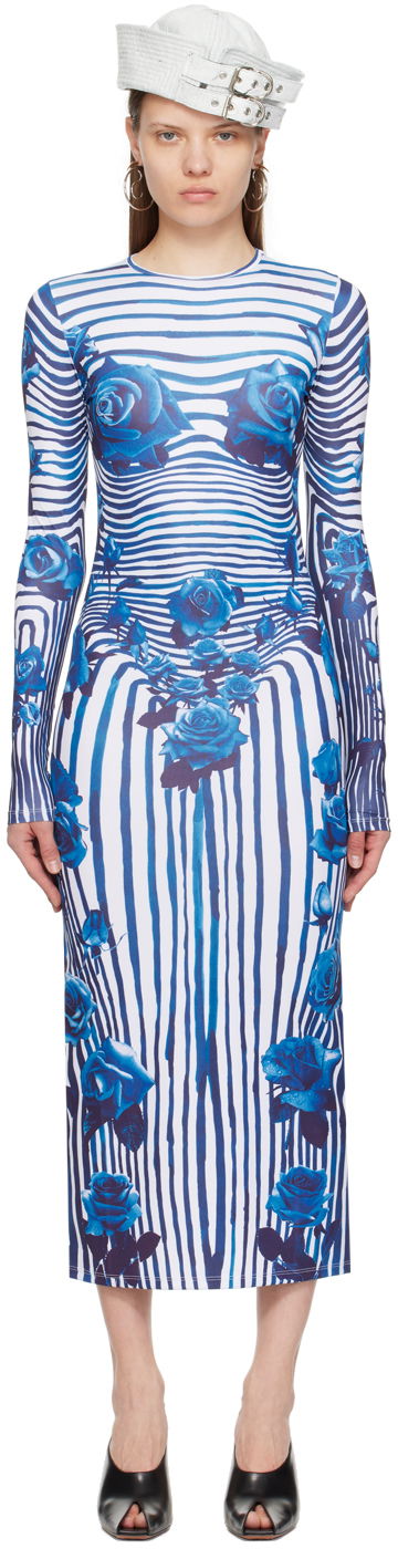 Haljina Jean Paul Gaultier Flower Morphing Maxi Dress Plava | 24/25-F-RO166-J551-015951