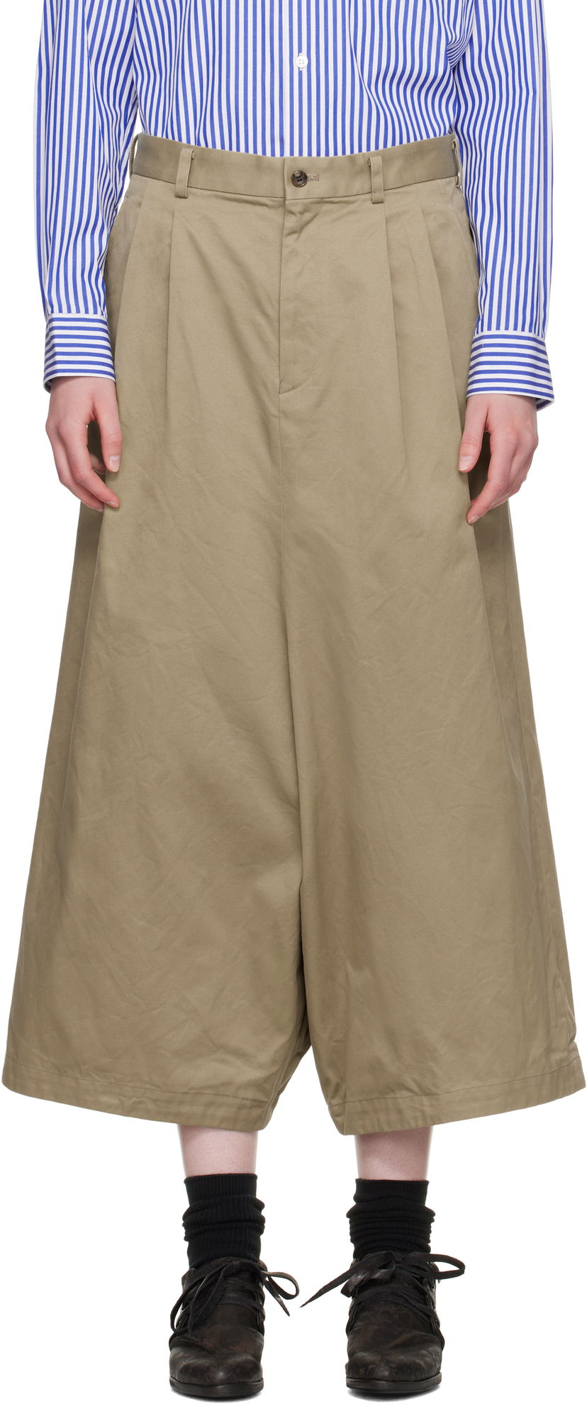 Kratke hlače Comme des Garçons Comme des Garçons Cotton Twill Garment Washed Trousers Bež | RO-P011-051-1