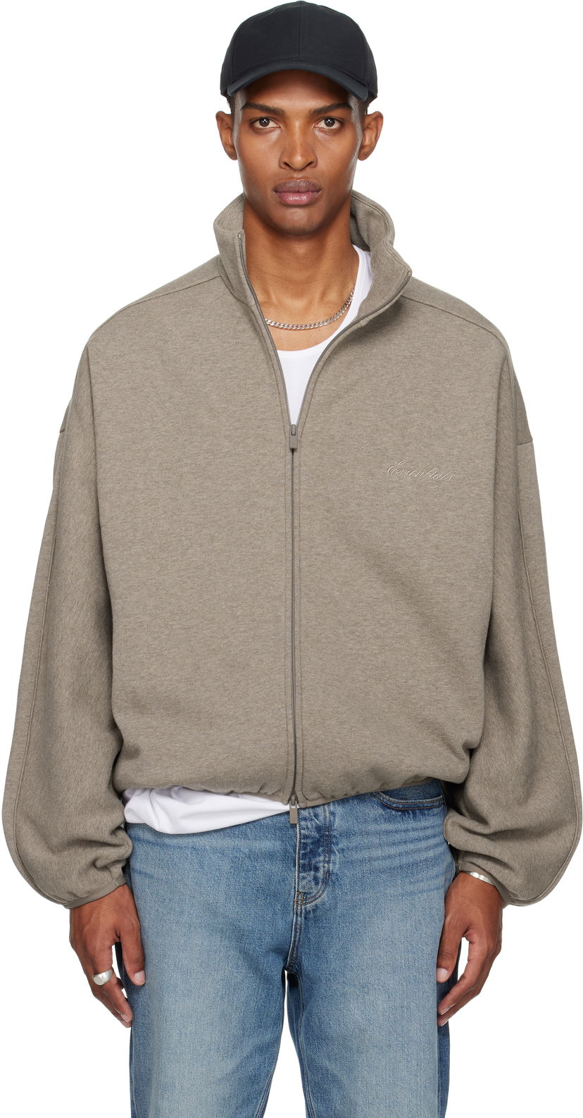 Jakna Fear of God Fear of God ESSENTIALS Modern Fit Fleece Track Jacket Siva | 202SP256893F
