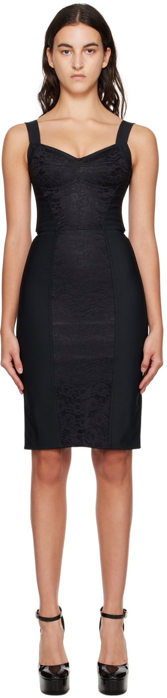Haljina Dolce & Gabbana Black Corset-Style Midi Dress Crna | F63G9T G9798