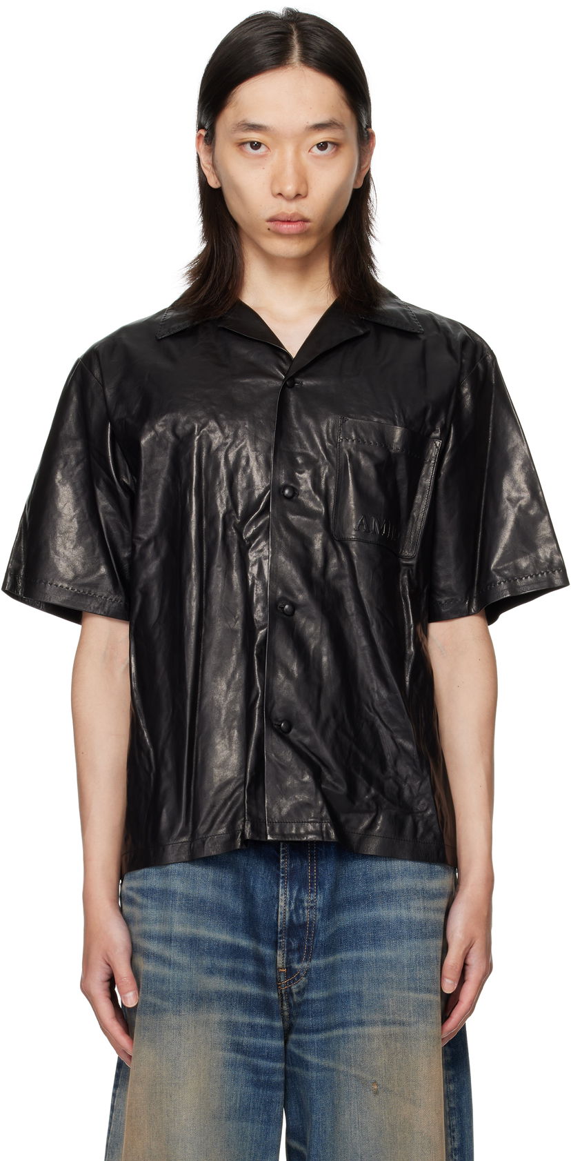 Košulja AMIRI AMIRI Lightweight Camp Leather Shirt Crna | AMLTIR1017