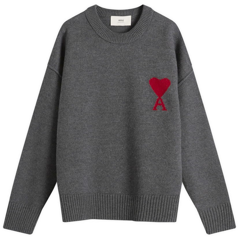 Džemper AMI Men's Merino Wool Knit ADC Crew Neck Jumper, Size Large Siva | H25UKS838-018-084H25