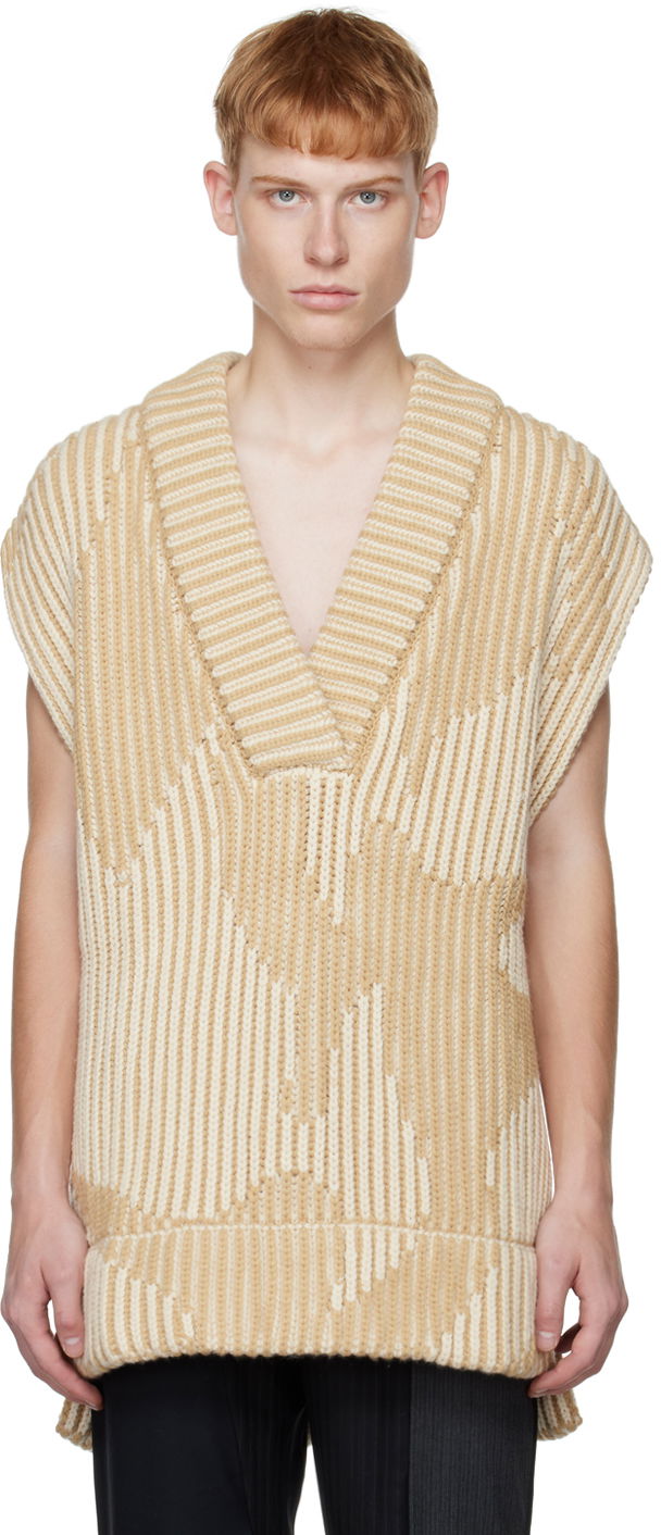 Džemper Feng Chen Wang Feng Chen Wang Jacquard Oversized V-Neck Vest Bež | FUF14KT06K