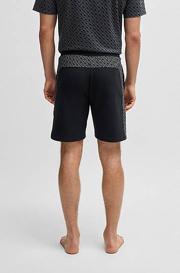 Kratke hlače BOSS Cotton-Blend Shorts with Monogram Panels Crna | 50540525, 1