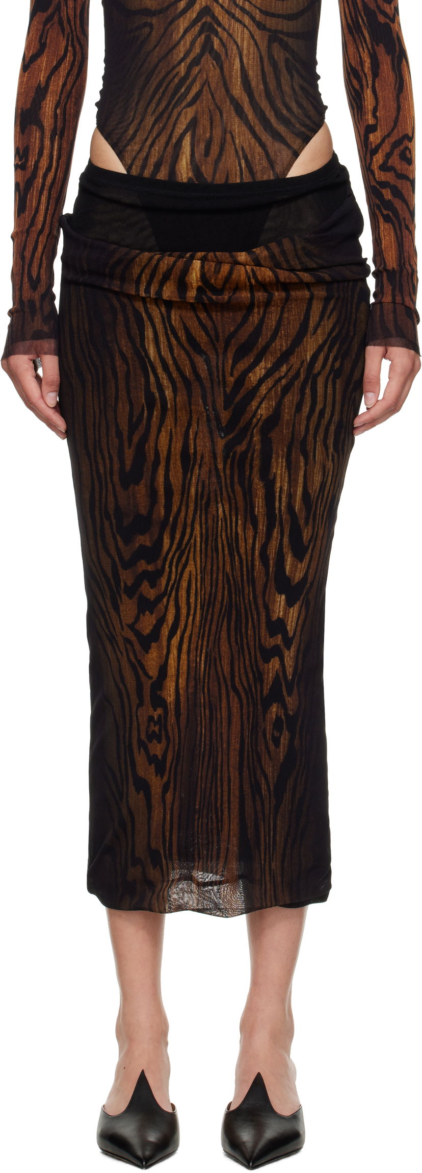 Suknja Jean Paul Gaultier Jean Paul Gaultier 'The Long Draped Wood' Midi Skirt Smeđa | 25/03-W-SK011-M002P-0060