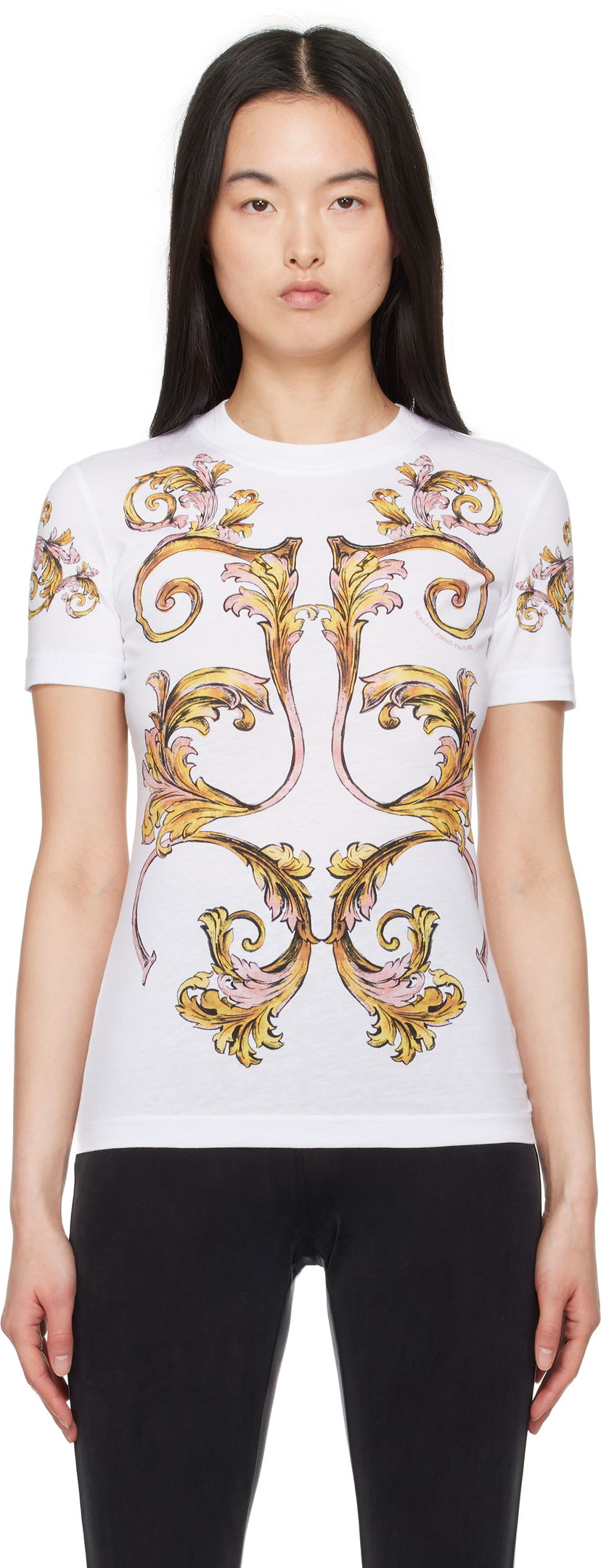 Majica kratkih rukava Versace Versace Jeans Couture Outline Barocco T-Shirt Bijela | E78HAH6P8_EJS472