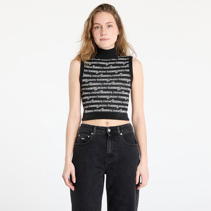 Majica bez rukava Tommy Hilfiger Tommy Jeans Crop Script Vest Crna | DW0DW19346 0GM