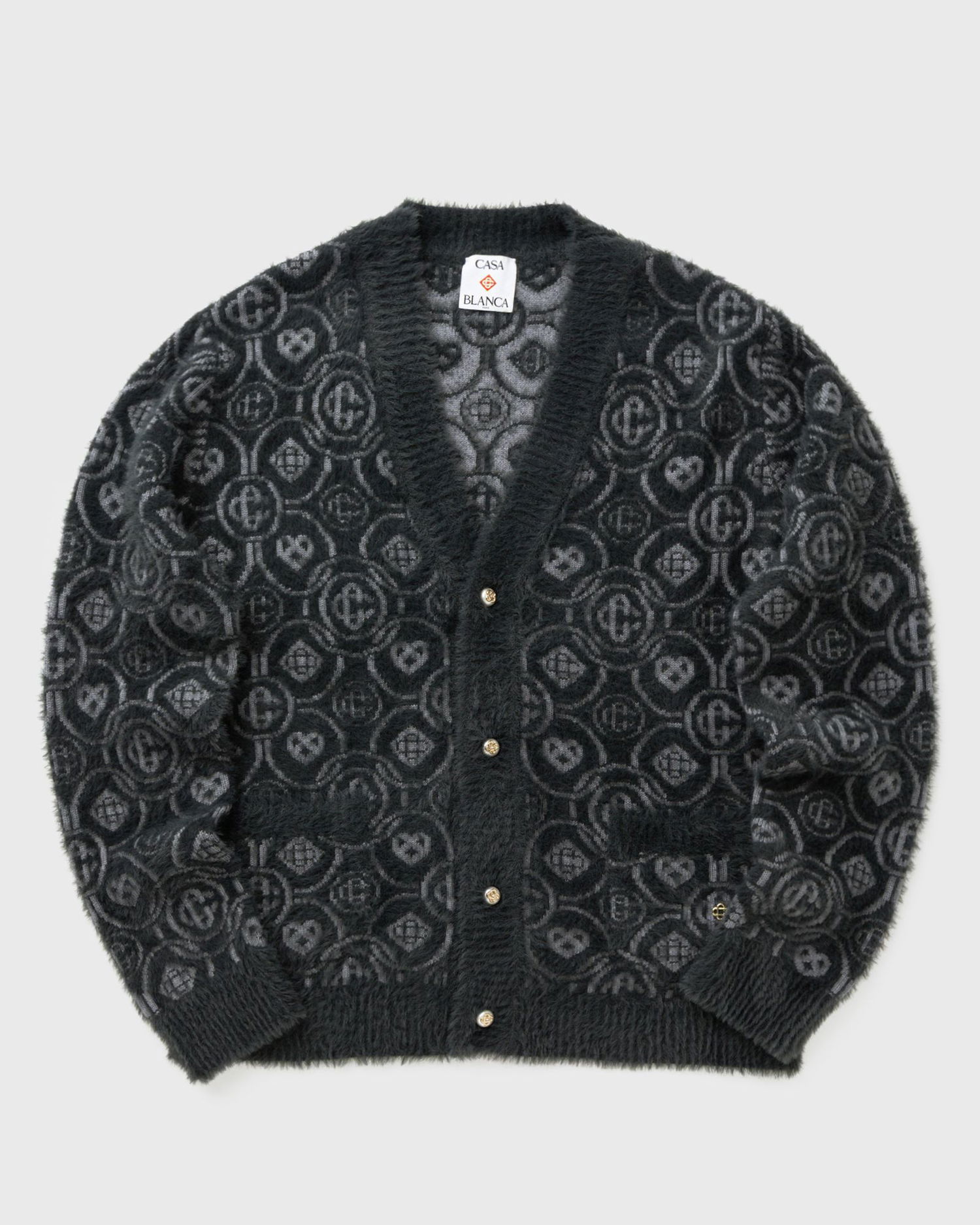 Džemper Casablanca Fluffy Monogram Jacquard Cardigan Crna | M-AW25-KW-1094-01, 1