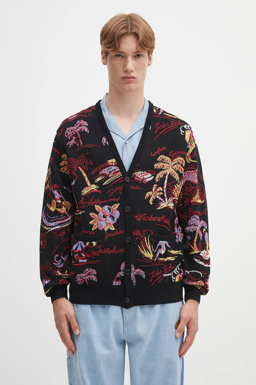 Džemper WACKO MARIA Wacko Maria Jacquard Cardigan Crna | 25SS.WMK.KN20