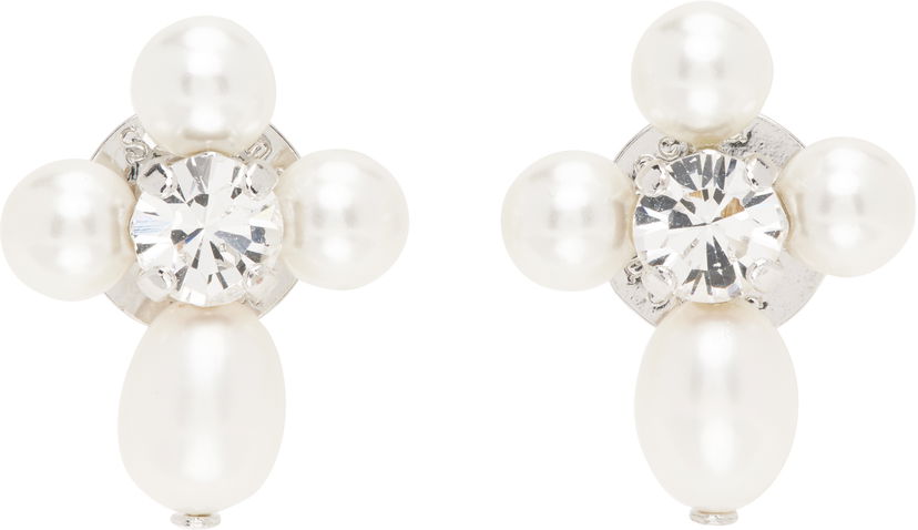 Naušnice Simone Rocha Simone Rocha Pebble Pearl Crystal Cluster Drop Earrings Bijela | ERG535 0913