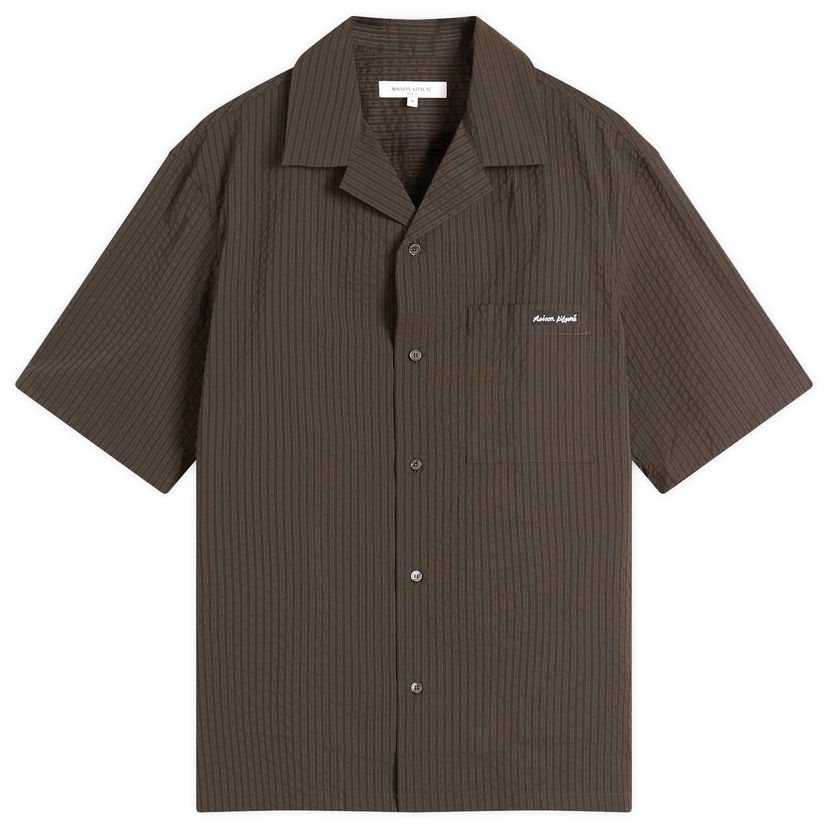 Košulja MAISON KITSUNÉ Maison Kitsuné Seersucker Resort Shirt, Size Large Smeđa | OM00421WC5032-P391