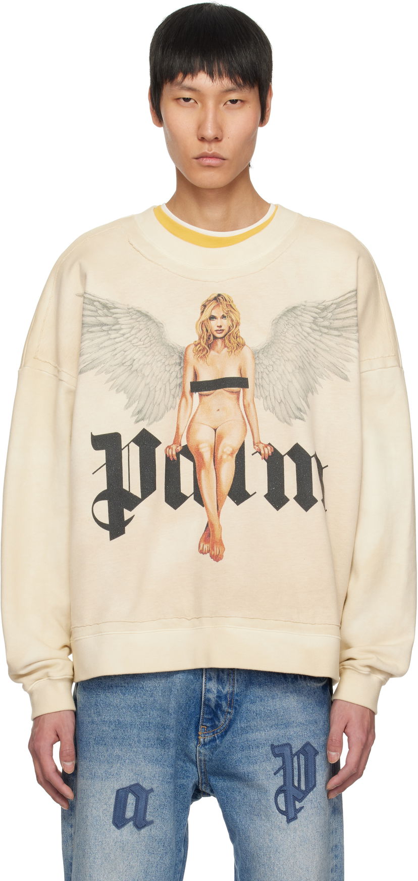 Dukserice Palm Angels Palm Angels Pin Up Graphic Sweatshirt Bež | PMBA080S25FLE0020B10