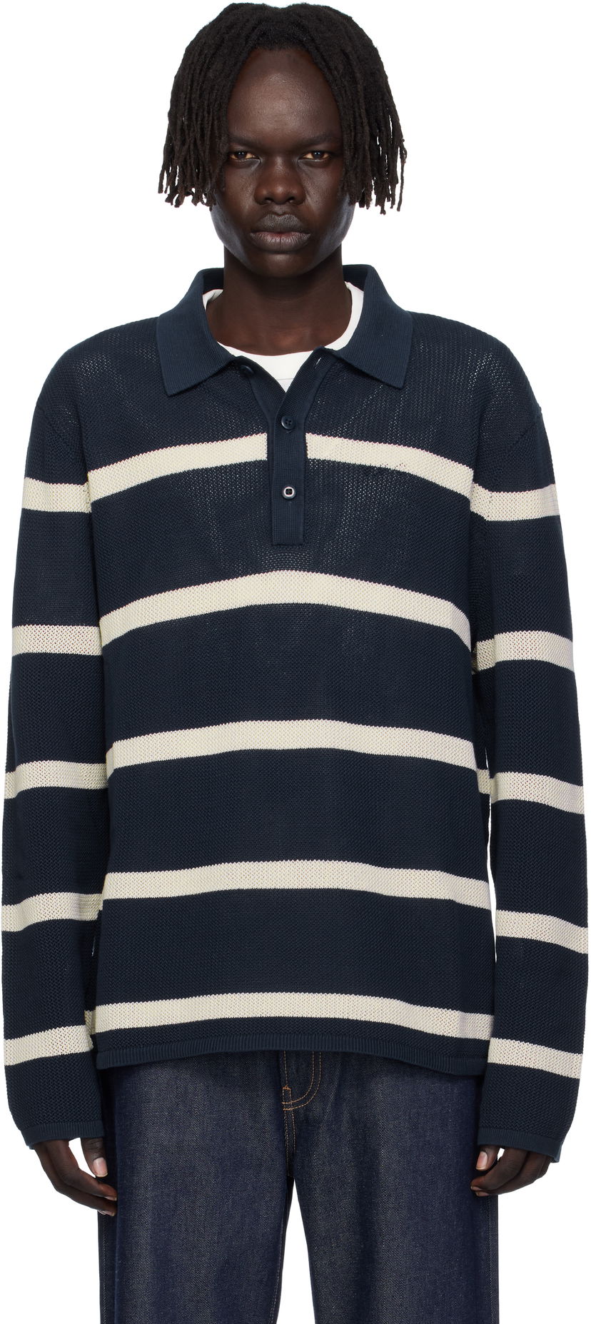 Polo majica CALVIN KLEIN Calvin Klein Long Sleeve Striped Polo Tamnoplava | 81B388G