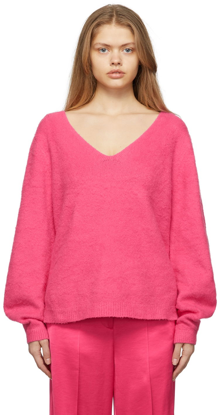 Džemper Helmut Lang Helmut Lang Brushed Cloud V-Neck Sweater Ružičasta | L09HW713