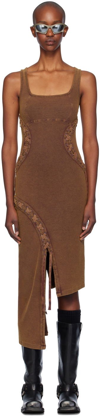Haljina Feng Chen Wang Feng Chen Wang Lace Knit Midi Dress Smeđa | FWF18DR02C