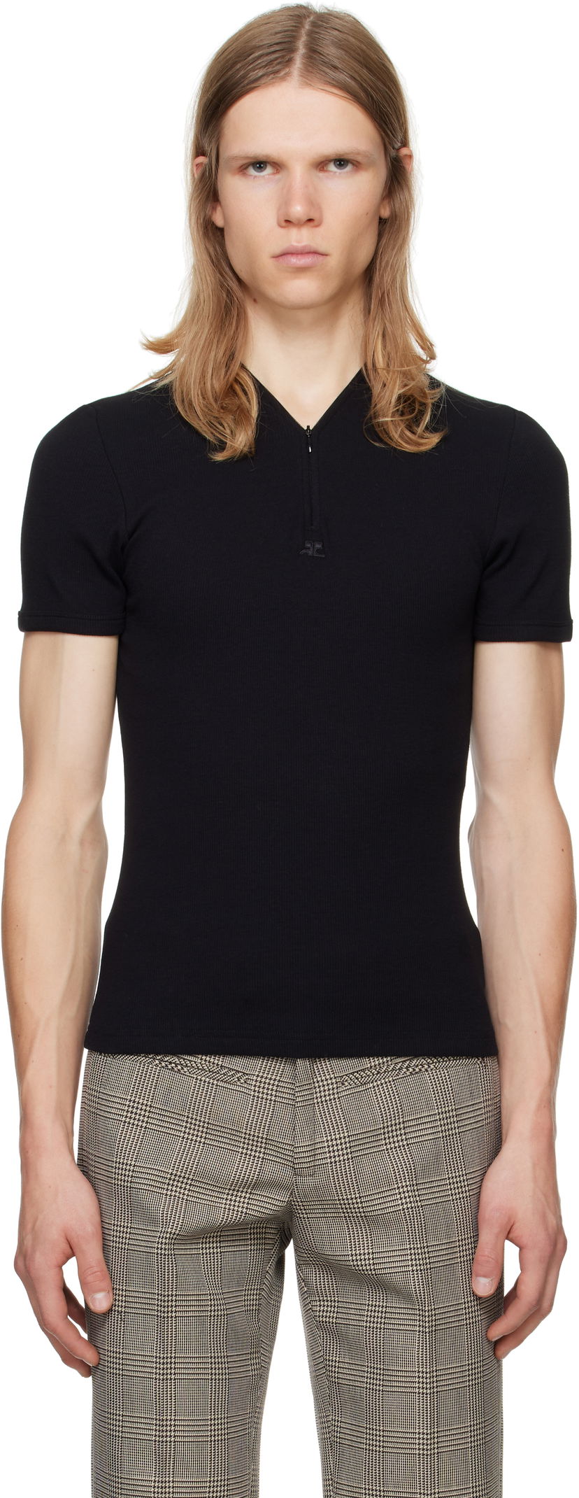 Majica kratkih rukava Courrèges 90's Rib Zipped T-Shirt Crna | 324JTS145JS0121