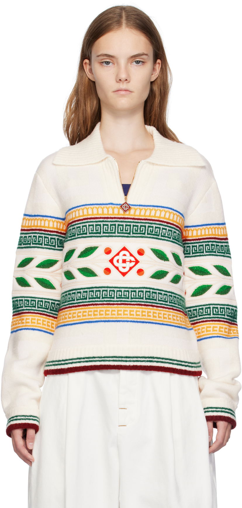 Džemper Casablanca Olympique Knit Sweater Bijela | WF24-KW-774-01