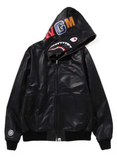 Jakna BAPE Leather Shark Full Zip Jacket Crna | 1I80-140-013