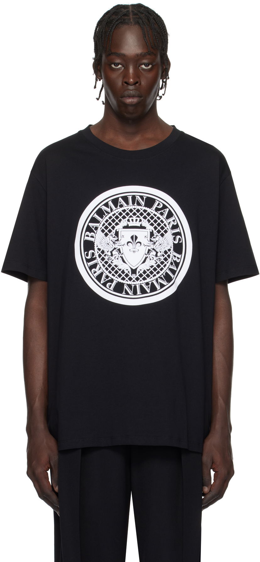 Majica kratkih rukava Balmain Black 'Coin' Graphic T-Shirt Crna | EH1EG010BB17