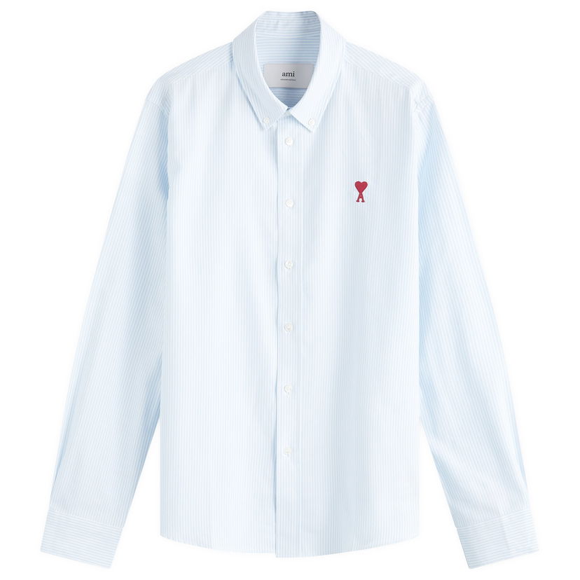 Košulja AMI Striped Button Down Oxford Shirt With Heart Logo Plava | BFUSH063-CO0087-475
