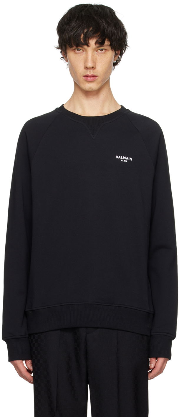 Dukserice Balmain Flocked Sweatshirt Crna | CH1JQ005BB04