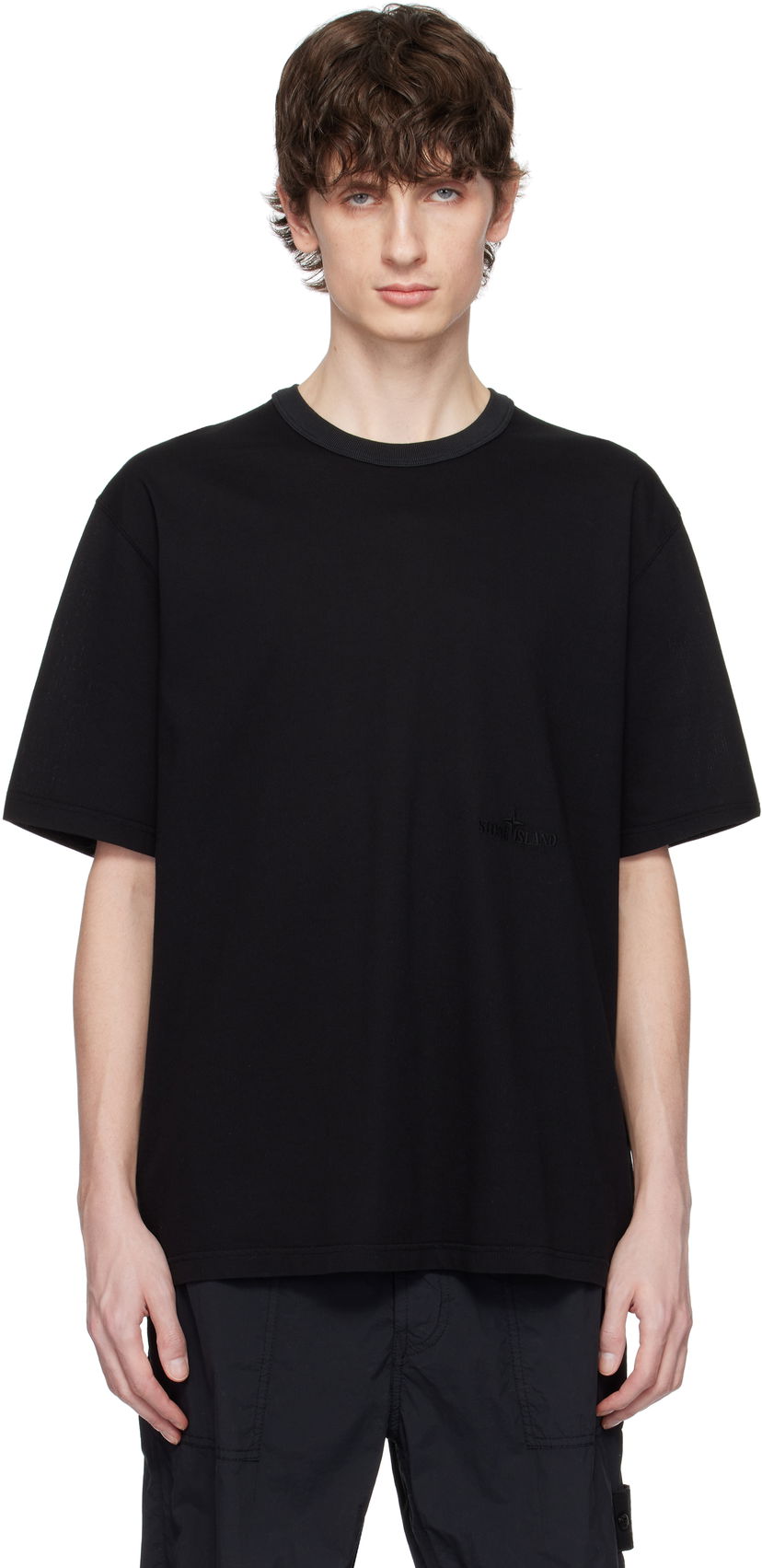 Majica kratkih rukava Stone Island Stone Island Textured Mercerized Cotton Jersey T-Shirt Crna | K1S15 2100038 S0175