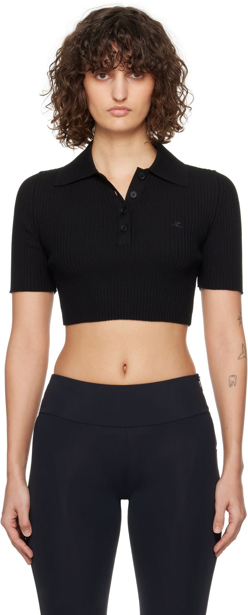 Polo majica Courrèges Courrèges Cropped Knit Polo Top Crna | 125MPO046FI0001