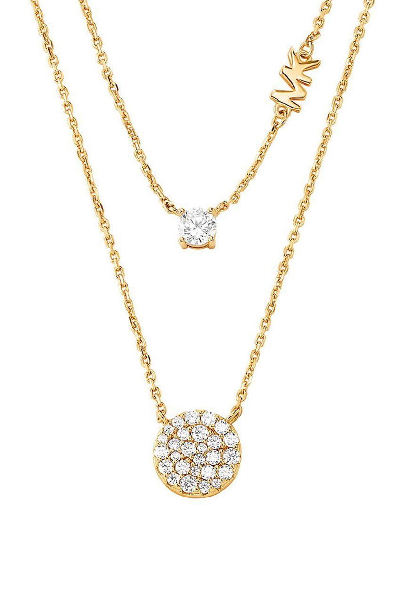 Ogrlica Michael Kors Double Chain Necklace with Pave and Solitaire CZ Metalik | MKC1591AN710