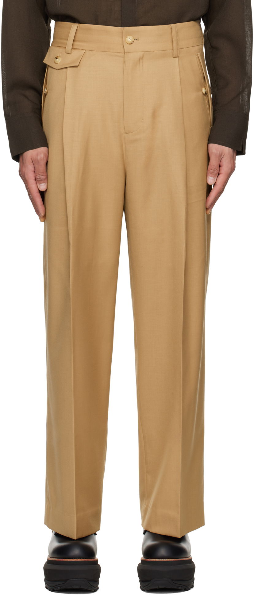 Hlače Feng Chen Wang Feng Chen Wang Slashed Wide Leg Trousers Bež | FMS19TR01B