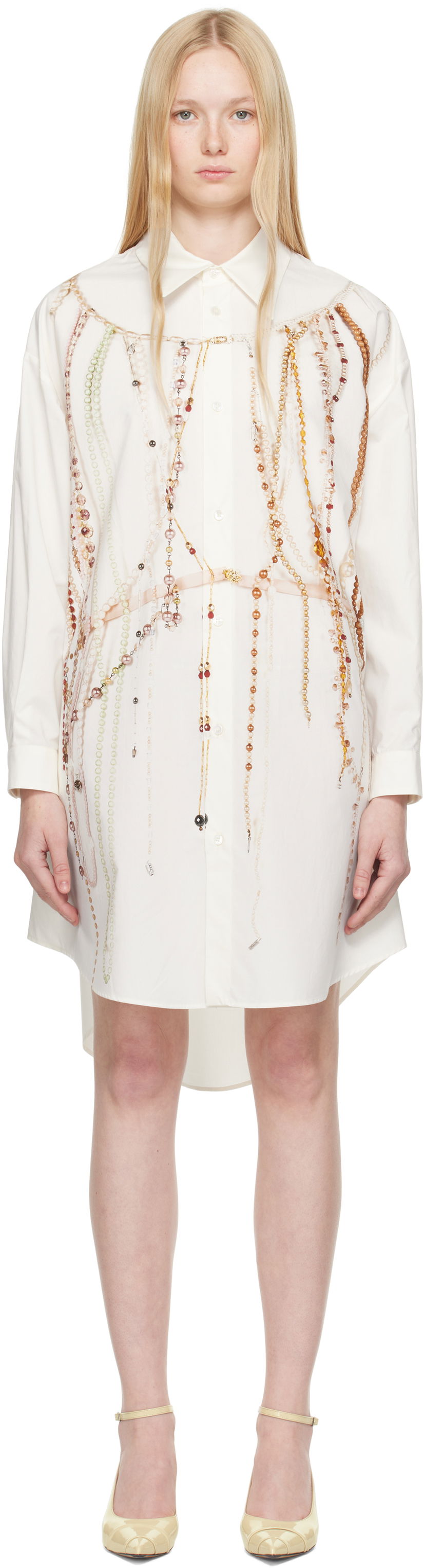 Haljina Maison Margiela MM6 Maison Margiela Pearl Print Shirt Dress Bijela | S62CT0250 M35462