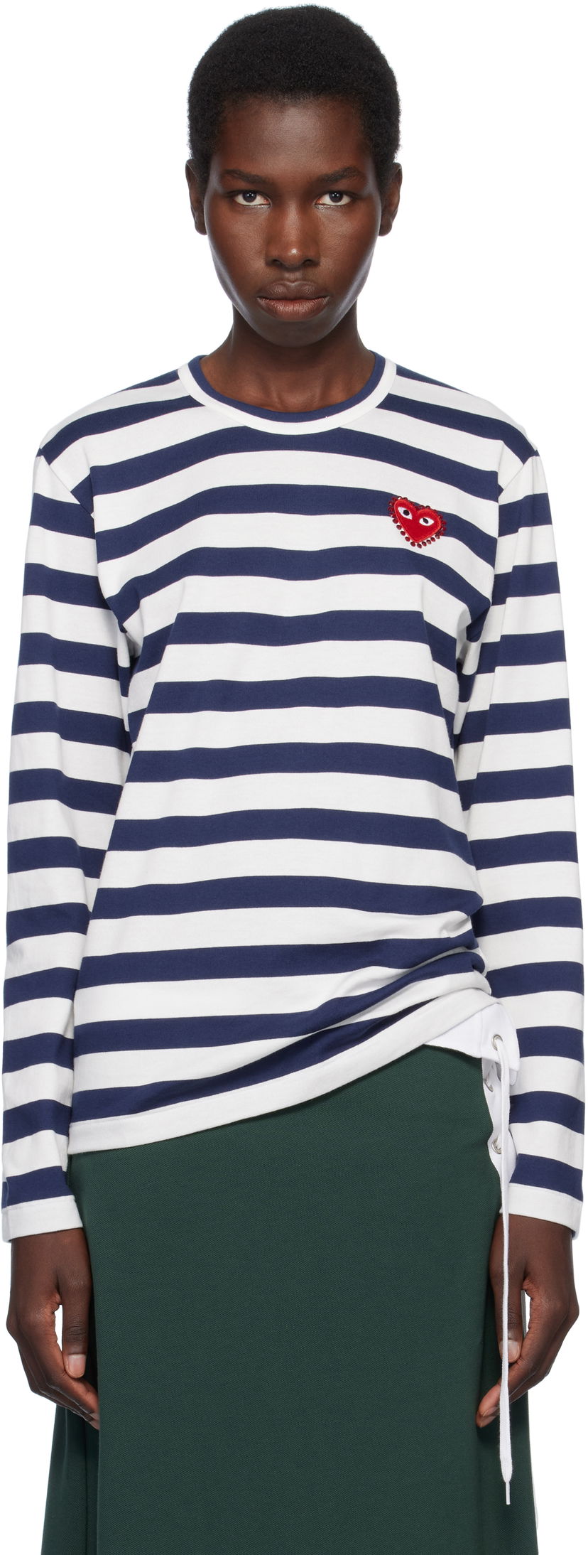 Majica kratkih rukava Comme des Garçons COMME des GARCONS PLAY Long Sleeve Striped Rhinestone T-Shirt Tamnoplava | AX-T805-051
