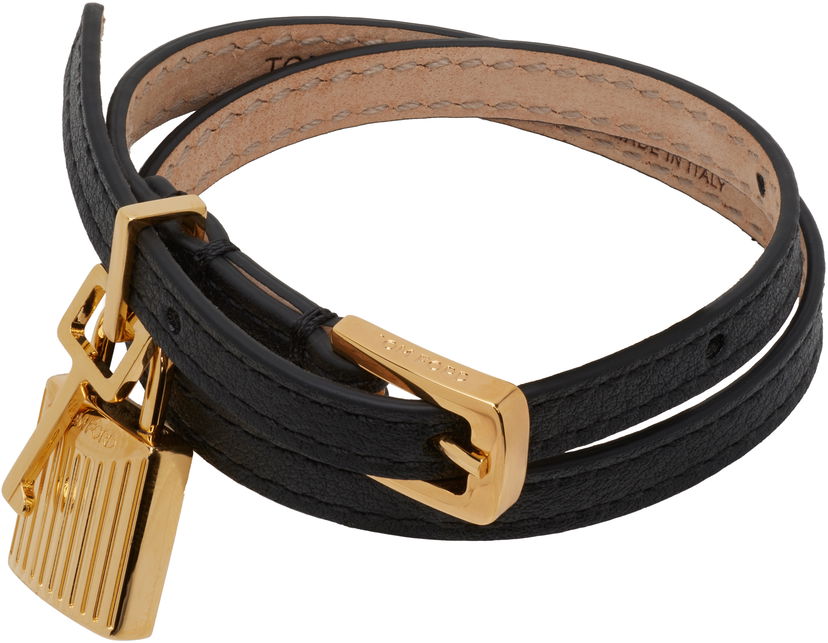 Narukvica Tom Ford TOM FORD Grain Leather Padlock Bracelet Crna | JW158-LCL490G