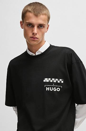 Majica kratkih rukava BOSS HUGO T-Shirt with Racing Prints Crna | 50531758, 1