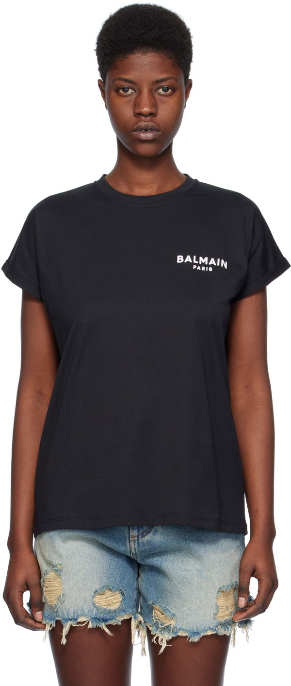 Majica kratkih rukava Balmain Flocked T-Shirt Crna | CF1EF010BB01