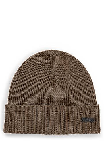 Kapica BOSS Virgin Wool Beanie with Logo Plaque Smeđa | 50495306