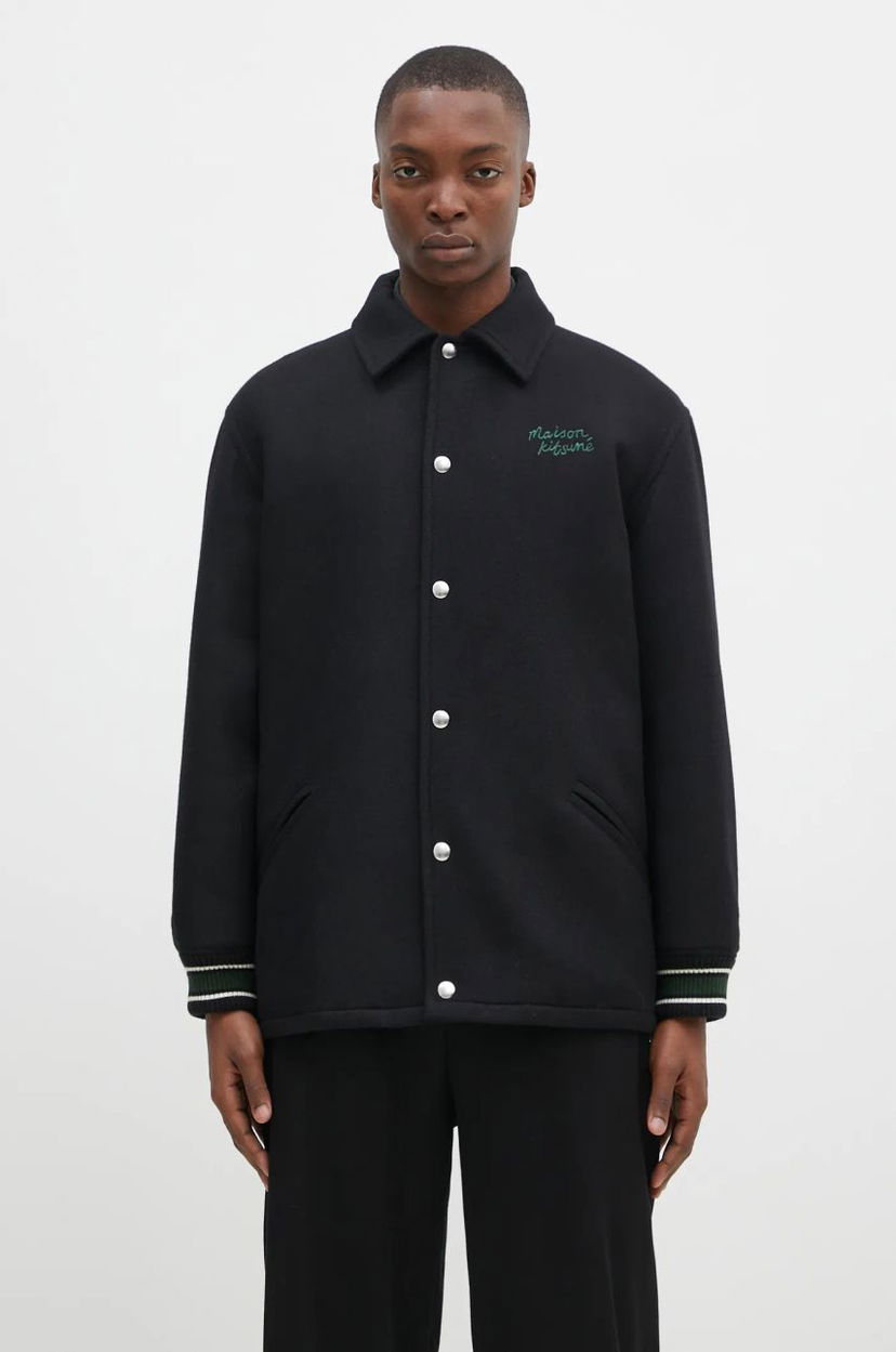 Bomber jakna MAISON KITSUNÉ Black Varsity Jacket Crna | NM02120WM0026