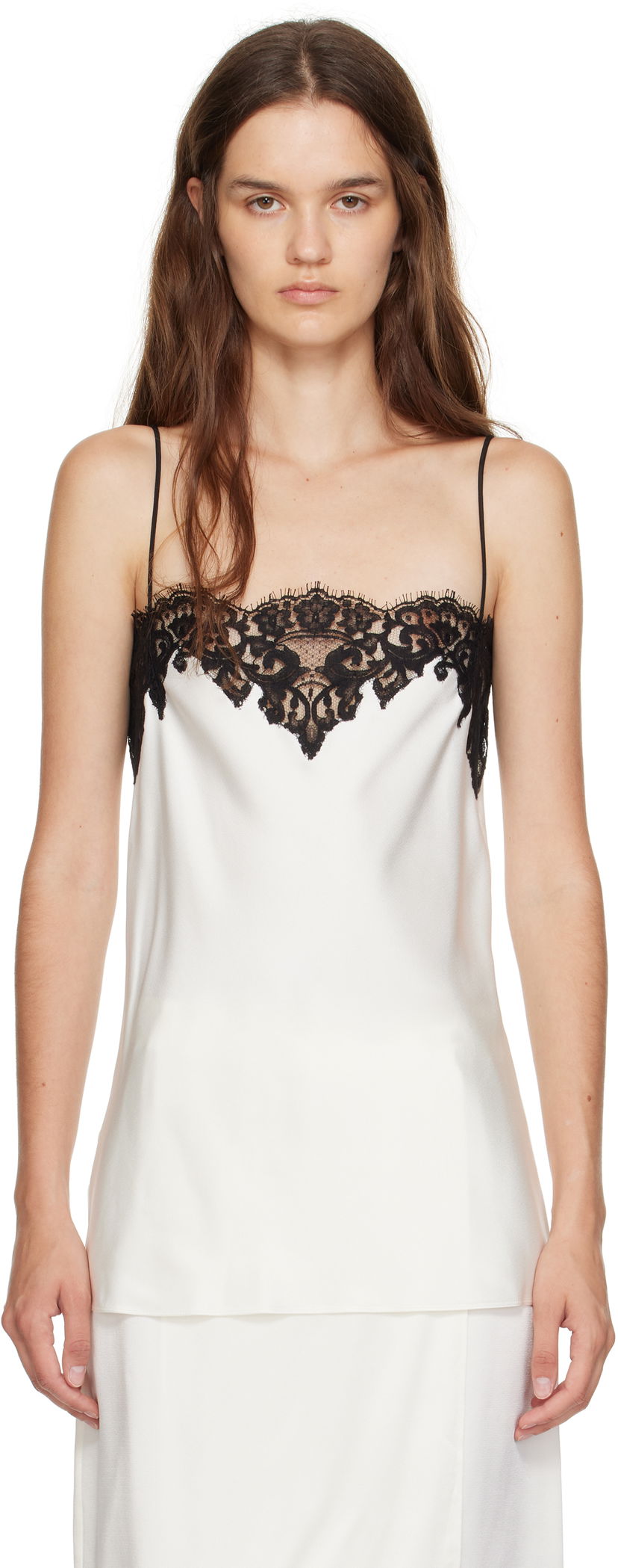 Majica bez rukava Stella McCartney Stella McCartney Satin Lace Cami Top Bijela | 6T02613FU302