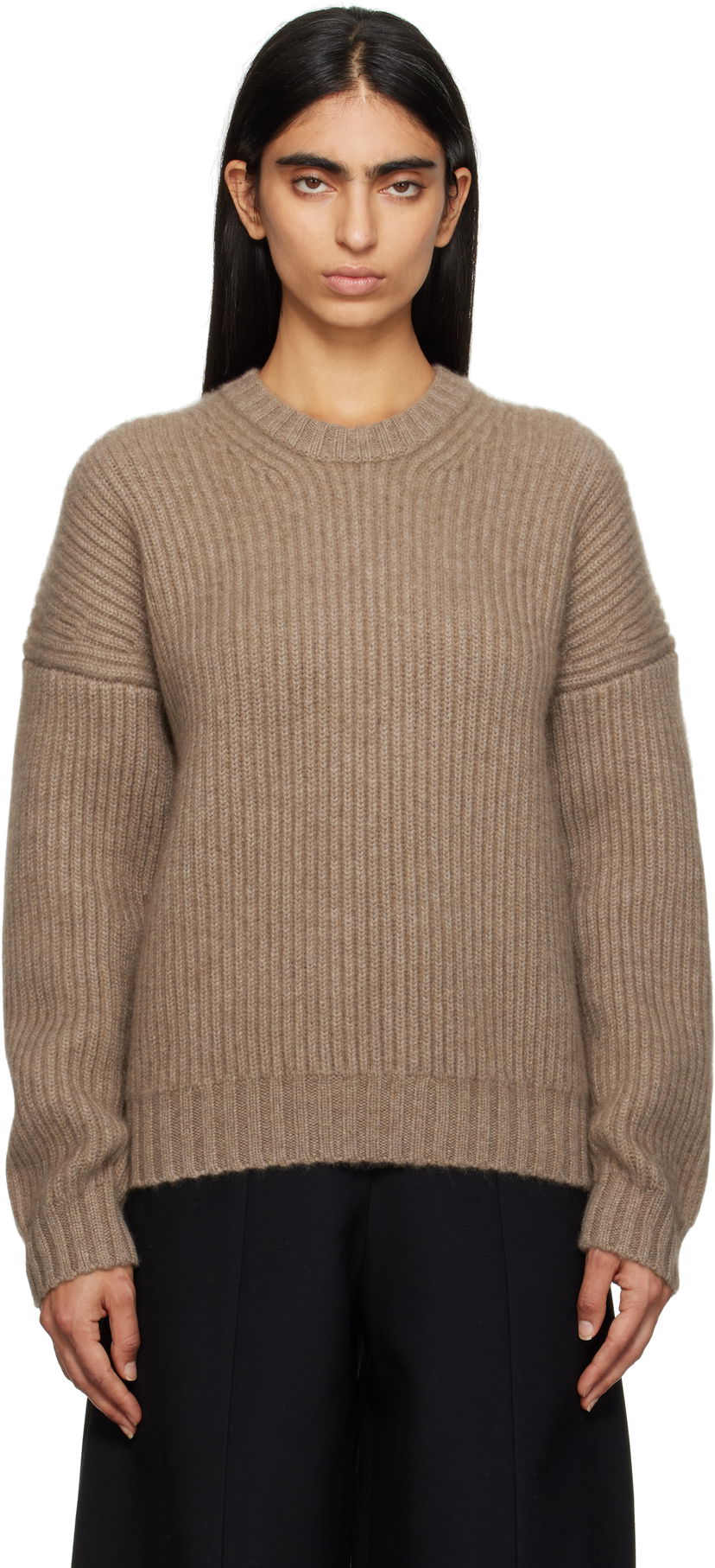 Džemper Khaite Manuela Cashmere-Blend Ribbed Sweater Smeđa | 9657600