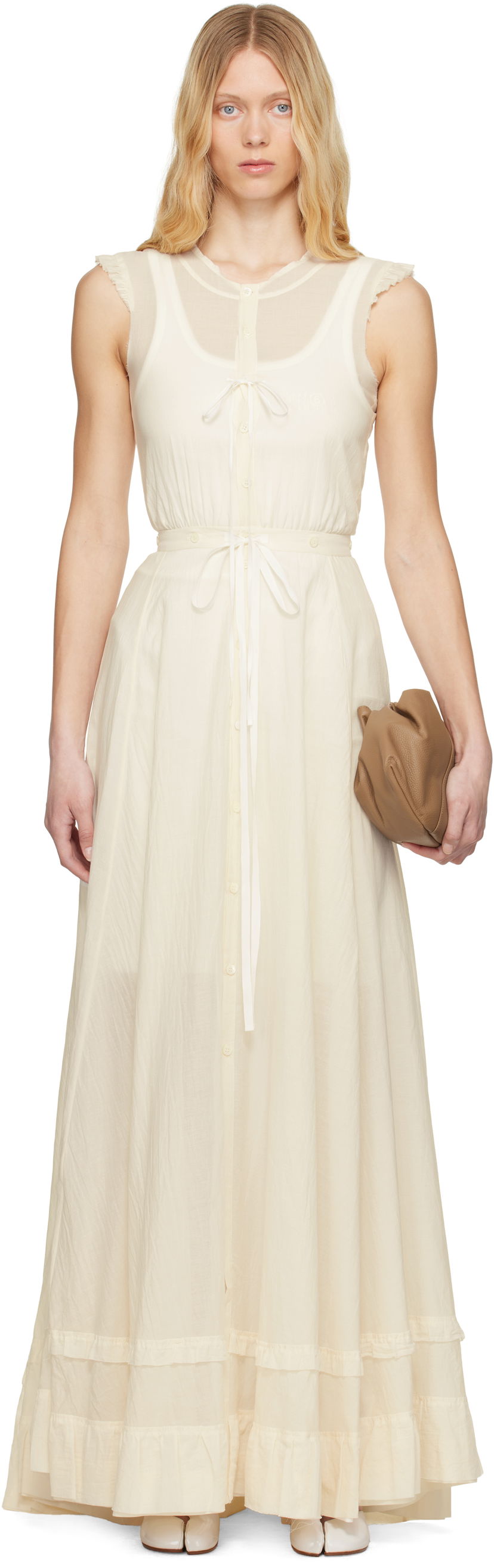 Haljina Maison Margiela MM6 Maison Margiela Cotton Voile Maxi Dress Bijela | S62DG0045 M35440