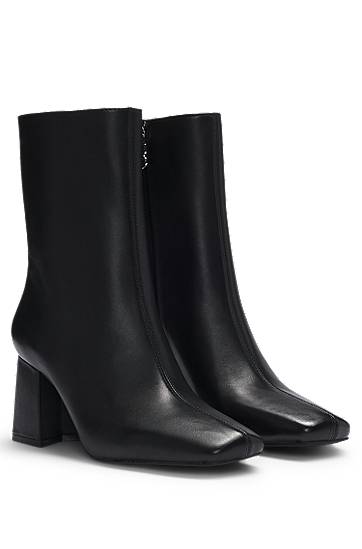 Odjeća BOSS Leather Ankle Boots with Block Heel Crna | 50531789