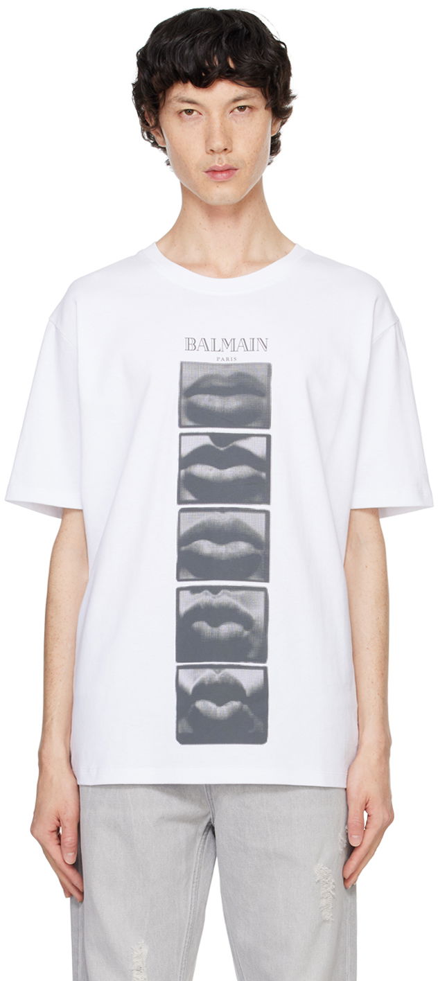 Majica kratkih rukava Balmain Vintage ' Lips' Print T-shirt Bijela | DH0EG000GE07